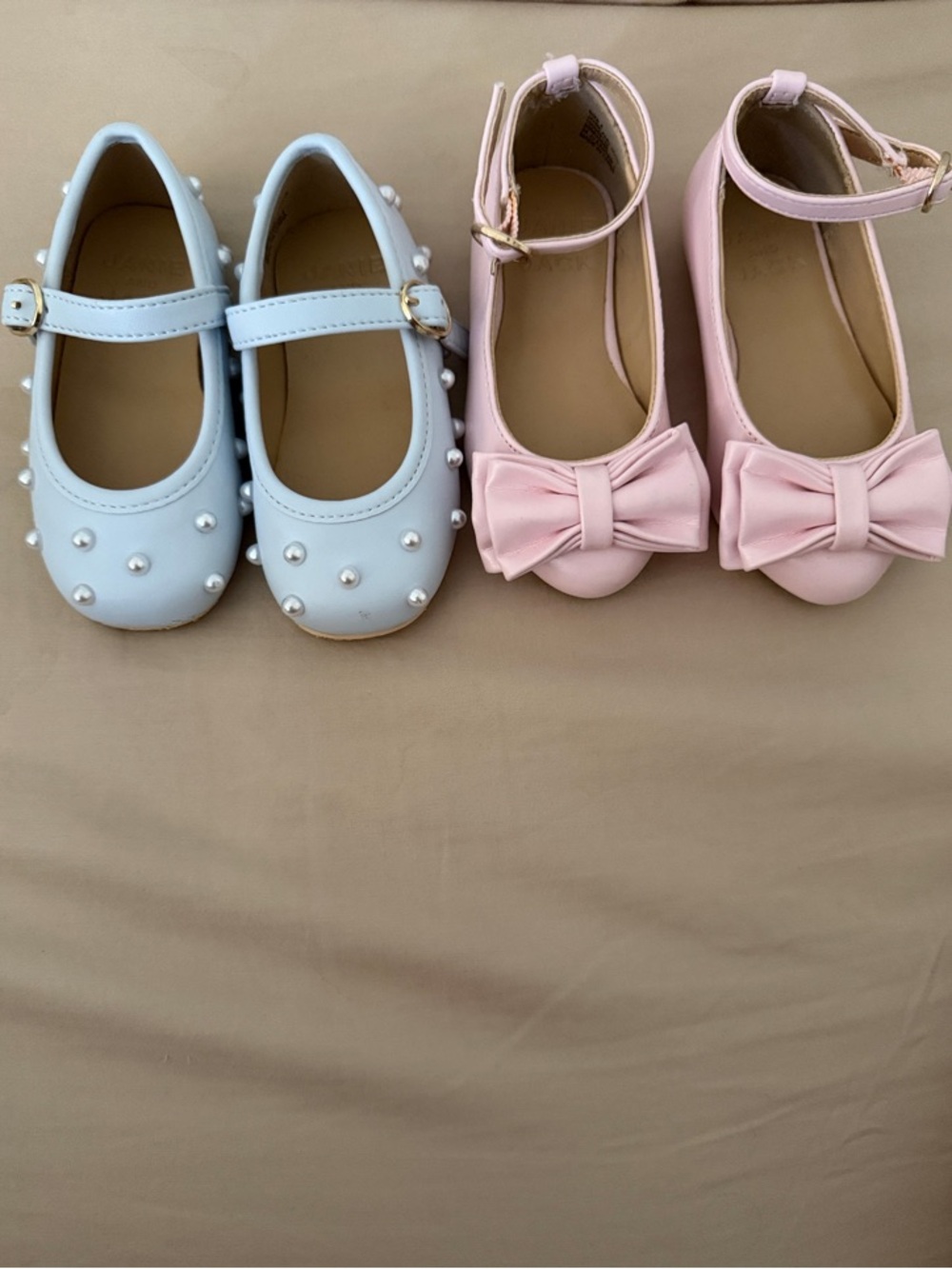 Janie & JackGirls Pearl-Embellished Blue & Pink Bow Ankle-Strap Flats